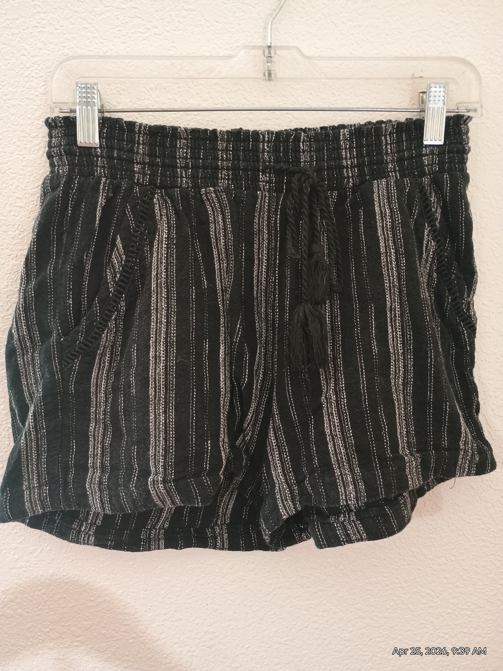 High-Waist Black Striped Drawcord Shorts